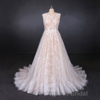 Gorgeous Long Backless Wedding Dresses Ivory Lace Wedding Gowns
