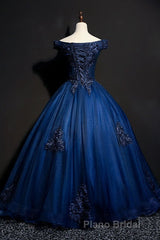 Off The Shoulder Lace Up Floor Length Princess Formal Prom Dresses With Lace Appliques