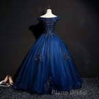 Off The Shoulder Lace Up Floor Length Princess Formal Prom Dresses With Lace Appliques