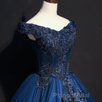 Off The Shoulder Lace Up Floor Length Princess Formal Prom Dresses With Lace Appliques