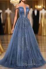 Lovely Tight A-line Lace Up Blue Formal Prom Dresses For Girls Party Dresses