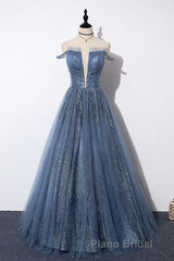 Lovely Tight A-line Lace Up Blue Formal Prom Dresses For Girls Party Dresses