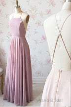 Cute Spaghetti Straps Sleeves Simple Long Formal Prom Dresses For Girls