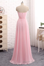 Elegant Strapless A-line Pink Chiffon Long Formal Prom Dresses Girly Dresses