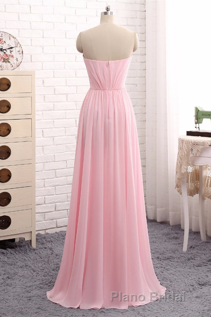 Elegant Strapless A-line Pink Chiffon Long Formal Prom Dresses Girly Dresses