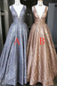Amazing Unique V-neck Long Formal Prom Dresses Gorgeous Modest Floor Length Party Dresses