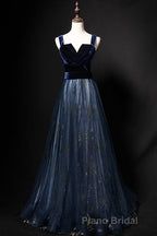 Elegant Long Lace Up Velvet Tulle Formal Prom Dresses Modest Party Gowns