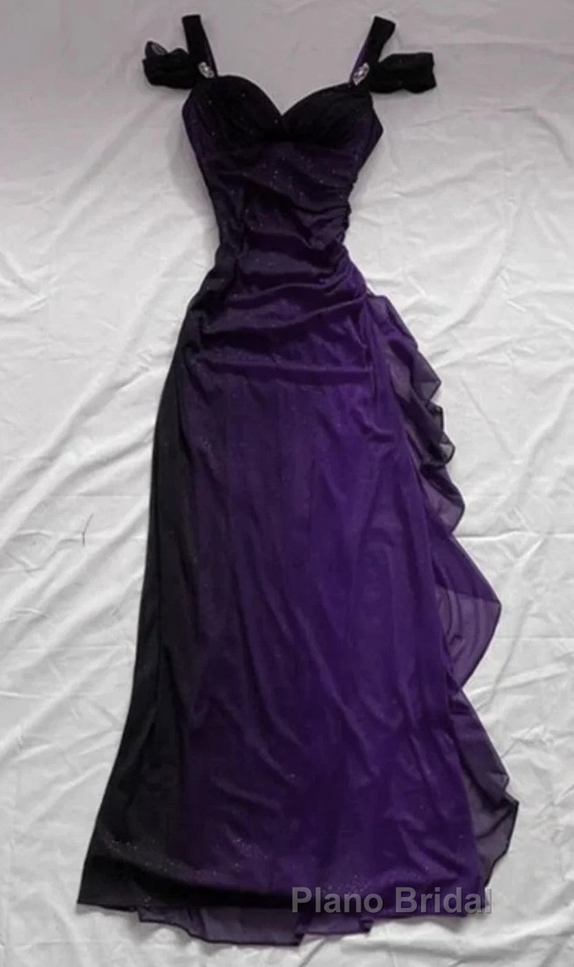 Purple A-line Chiffon Long Party Dress Formal Prom Dress, Purple Chiffon Evening Dress Main image