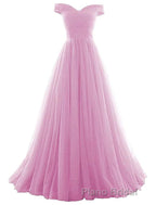 Beautiful Lavender Tulle Off Shoulder Long Prom Dresses, Beautiful Party Gowns