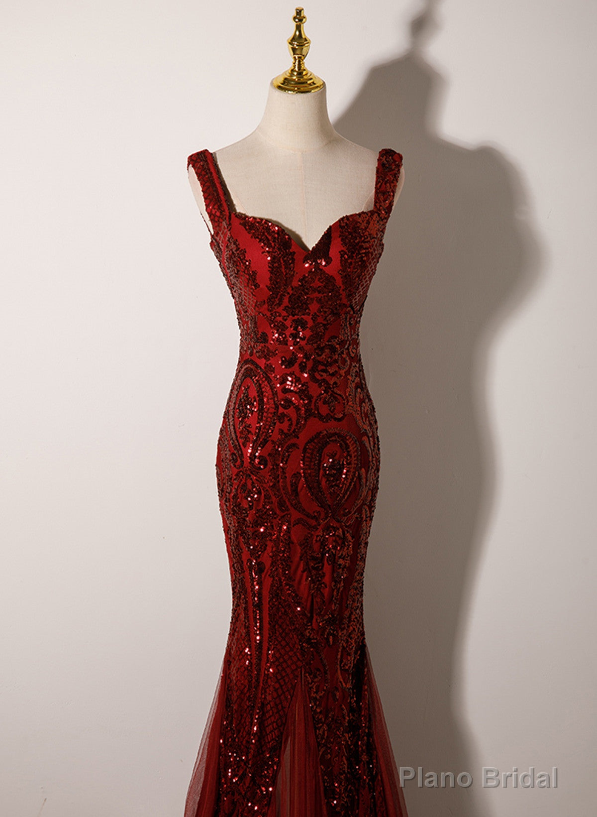 Wine Red Straps Sweetheart Mermaid Long Party Dress, Wine Red Sequins Prom Dress