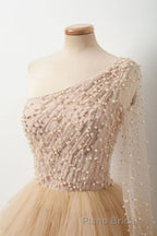 Unique Multi Color Layered One Shoulder Long Sleeves Formal Prom Dresses Formal Gown