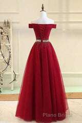 Off Shoulders Red Tulle Floor Length Formal Prom Dresses