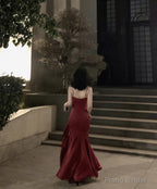 Stunning Mermaid Spaghetti Straps Long Wine Red Prom Dress Birthday Outfits