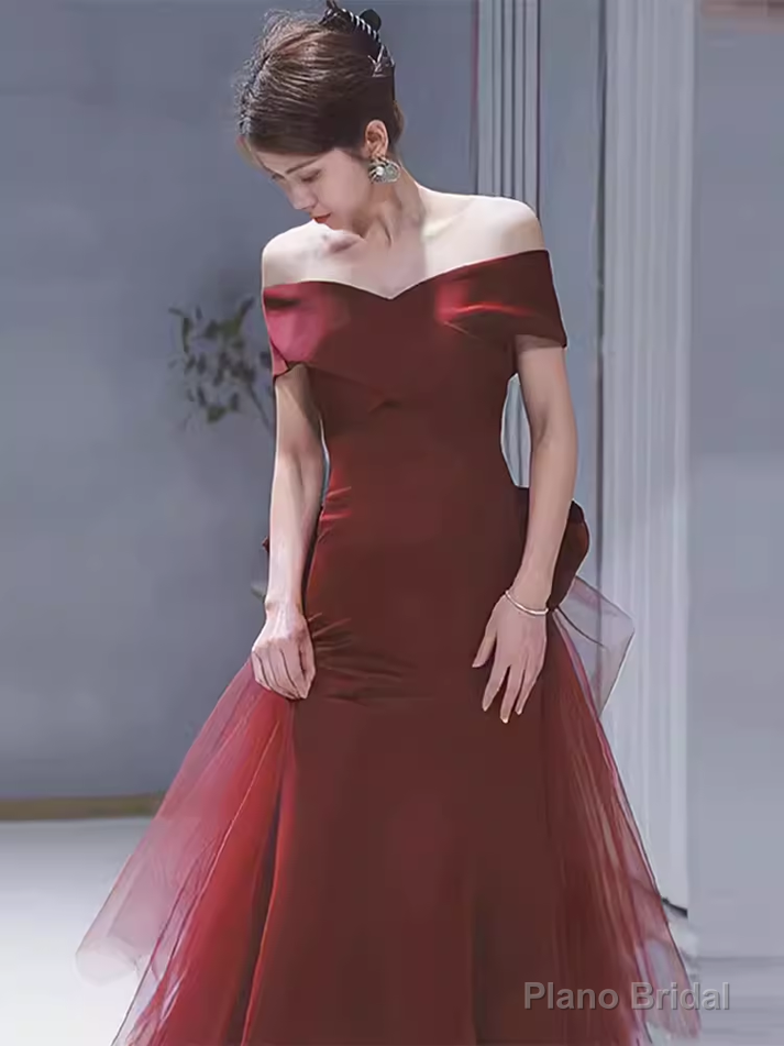Sexy Mermaid Long Red Satin Prom Dresses With Bowknot Long Prom Dress Secondary image