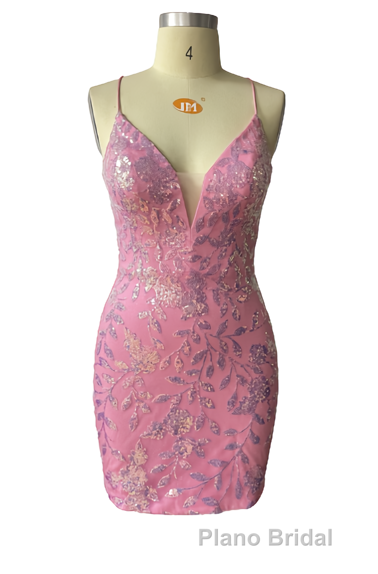 Cute Bodycon V Neck Blue Lace Homecoming Dresses