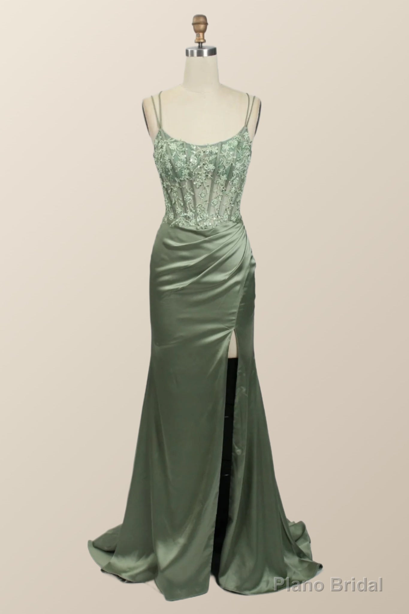Sage Green Lace Appliques Mermaid Long Formal Dress Main image