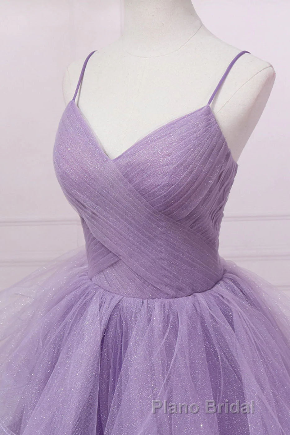Princess Lavender Sparkly Spaghetti Straps Long Formal Prom Dresses Floor Length Evening Gown