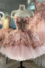 Princess Sparkly Sweetheart Formal Prom Dresses with 3d Flowers, Pink Quinceanera Dresses