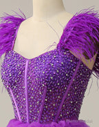 Purple A-Line Ruffle Glitter Long Prom Dress With Split