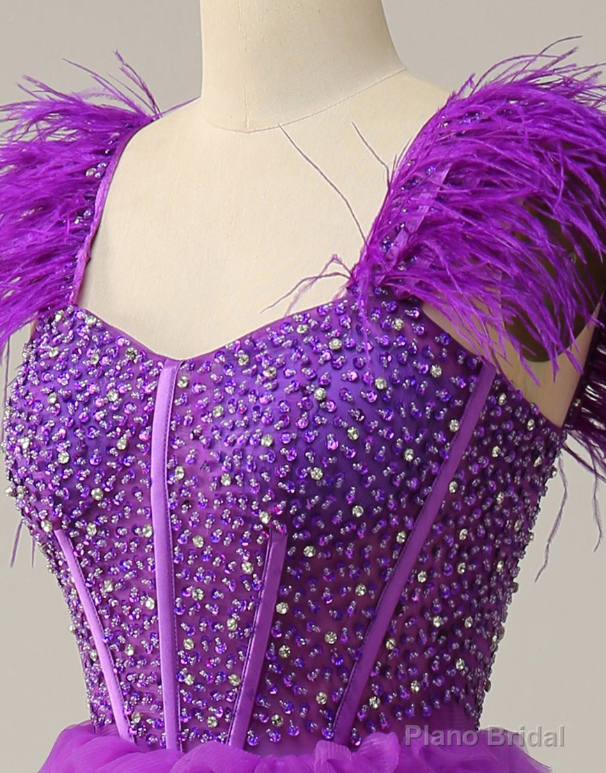 Purple A-Line Ruffle Glitter Long Prom Dress With Split