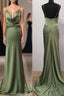 Olive Green Cowl Neck Trump Long Formal Prom Dresses