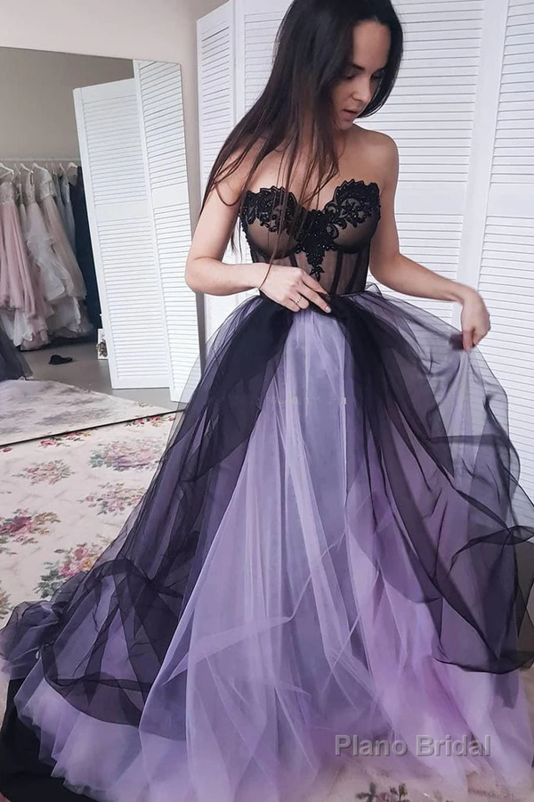 Green/Purple Elegant Lace Tulle A-Line Long Tulle Formal Prom Dress Evening Gown Sexy Backless Wedding Dress Secondary image