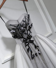 Gray Tulle Short A Line Formal Prom Dress, Homecoming Dress