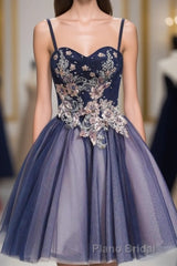 Cute Lace Tulle Short A Line Formal Prom Dresses, Homecoming Dresses