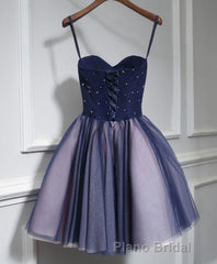 Cute Lace Tulle Short A Line Formal Prom Dresses, Homecoming Dresses