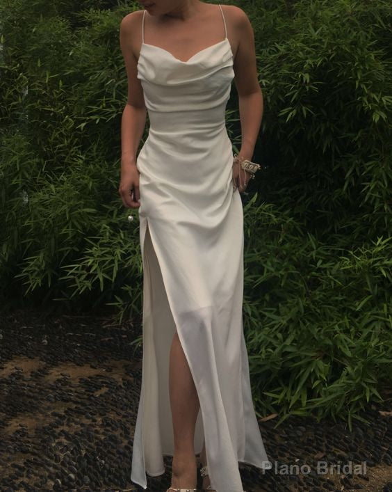 Sexy Mermaid Cowl Neck Spaghetti Straps White Silk Prom Dresses Main image