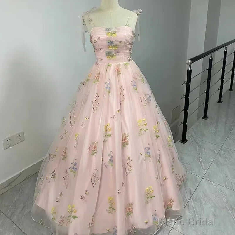 Luxury Floral Embroidery Long Pink Prom Evening Dresses Women Summer Party Formal Occasions Reception Dress