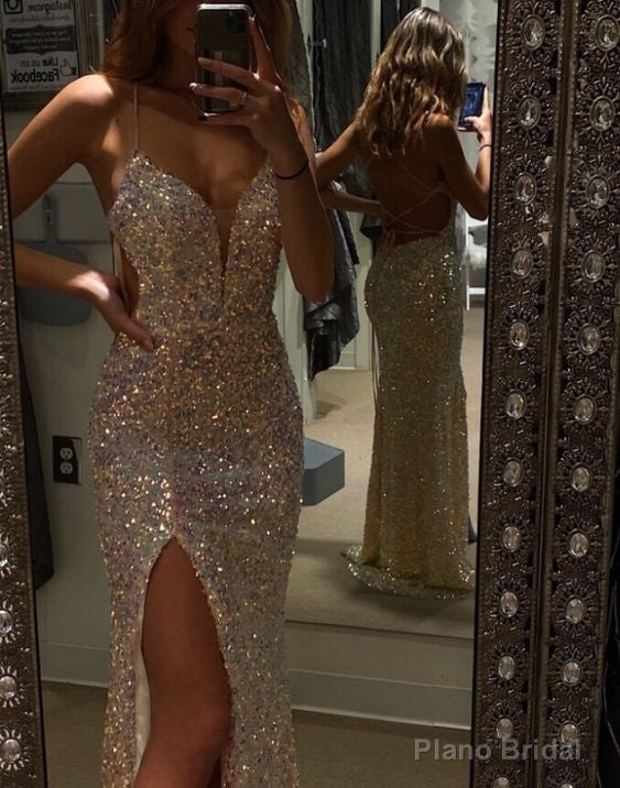 A-line V Neck Prom Dresses With Split Prom Evening Dress