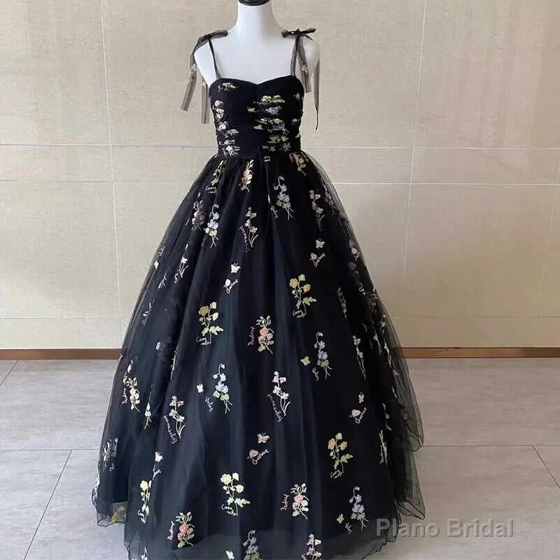Luxury Floral Embroidery Long Black Prom Evening Dresses Women Summer Party Formal Occasions Reception Dress Main image