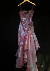 Spaghetti Straps Purple Mermaid Vintage Ruffled Formal Prom Dress