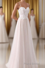 Girly Spaghetti Straps Long A-line Floor Length Wedding Dresses