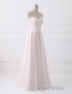 Girly Spaghetti Straps Long A-line Floor Length Wedding Dresses
