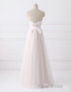 Girly Spaghetti Straps Long A-line Floor Length Wedding Dresses