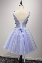 Purple V Neck A Line Homecoming Dresses