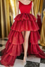 Red High Low Tiered Homecoming Dresses
