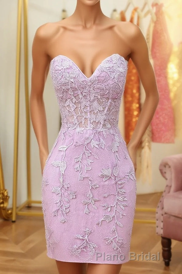 Purple Lace Tight Short Hoco Dresses Main image