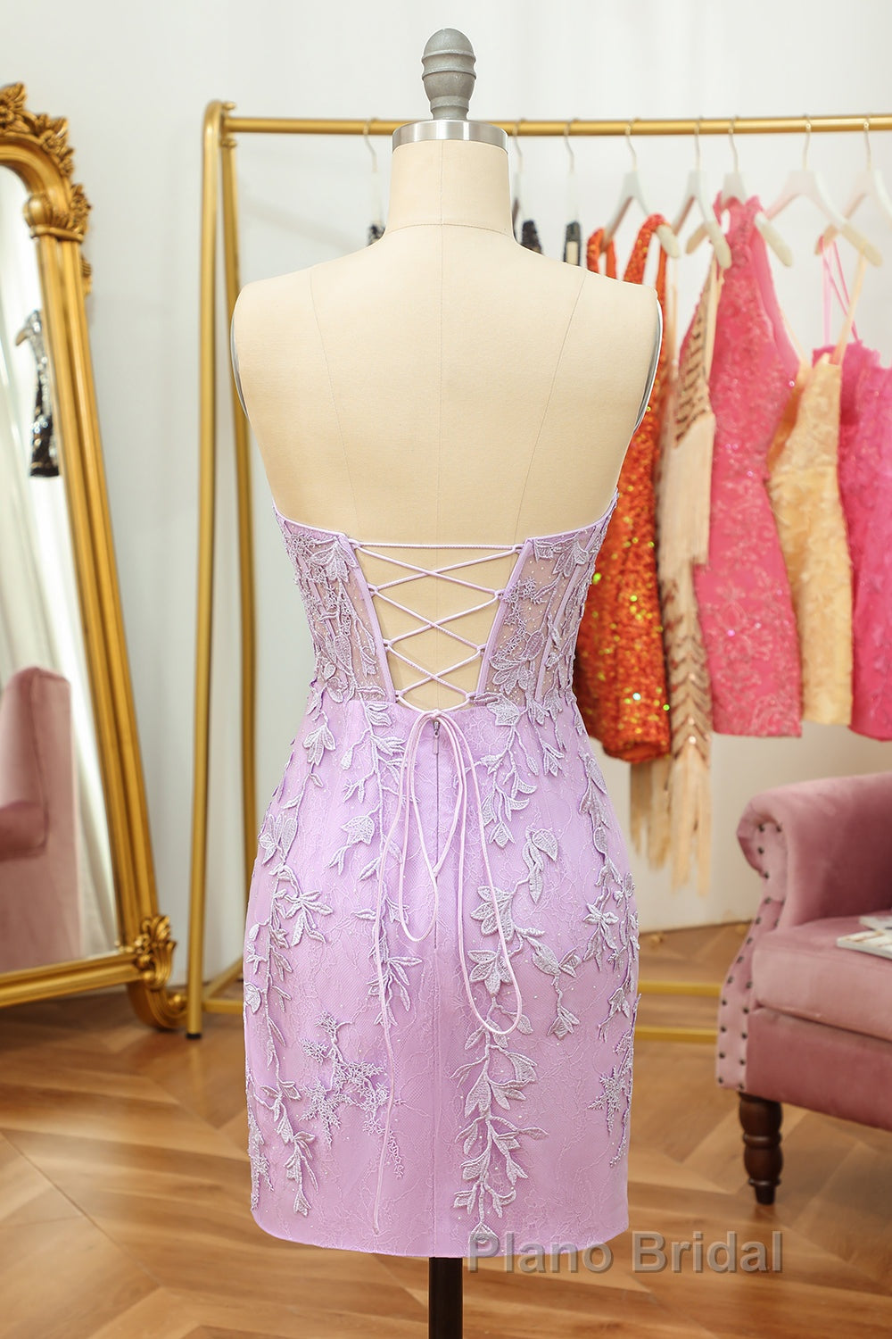 Purple Lace Tight Short Hoco Dresses Secondary image