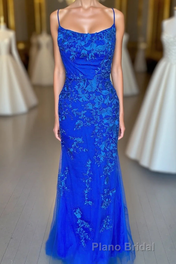 Royal Blue Mermaid Formal Prom Dresses with Appliques Main image