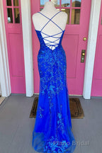 Royal Blue Mermaid Formal Prom Dresses with Appliques