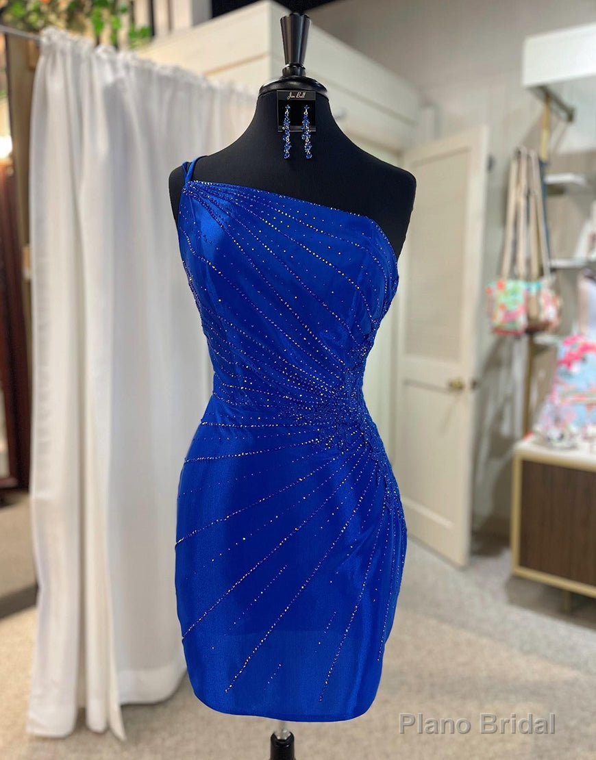 Royal Blue One Shoulder Tight Glitter Homecoming Dress Main image