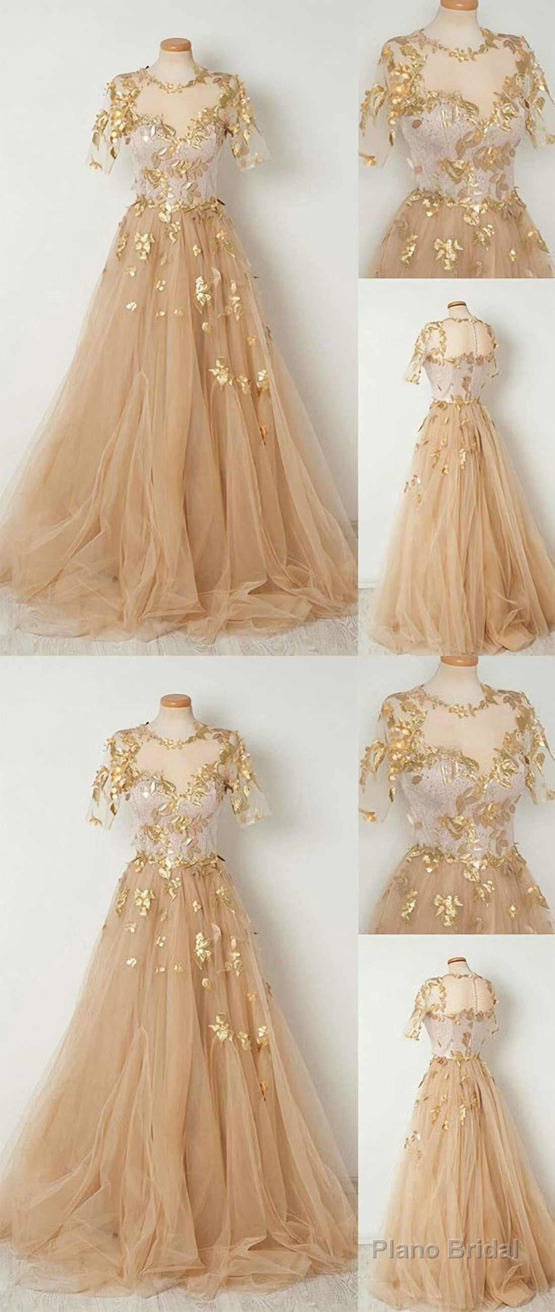 Champagne Tulle Long Prom Dress, Evening Dresses