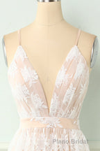 Spaghetti Straps White Formal Prom Dresses