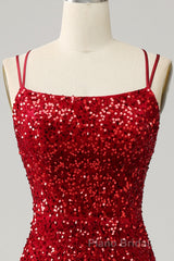 Red Sparkly Mermaid Backless Long Formal Prom Dress with Fringes