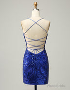 Royal Blue V-Neck Corset Back Homecoming Dress With Sequin