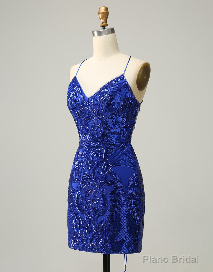 Royal Blue V-Neck Corset Back Homecoming Dress With Sequin Secondary image