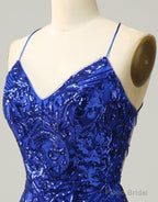 Royal Blue V-Neck Corset Back Homecoming Dress With Sequin